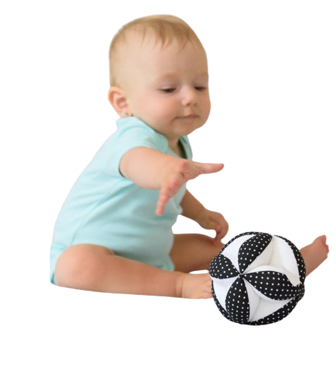 MyMoo Montessori úchopová loptička - Bodky/čiernobiela