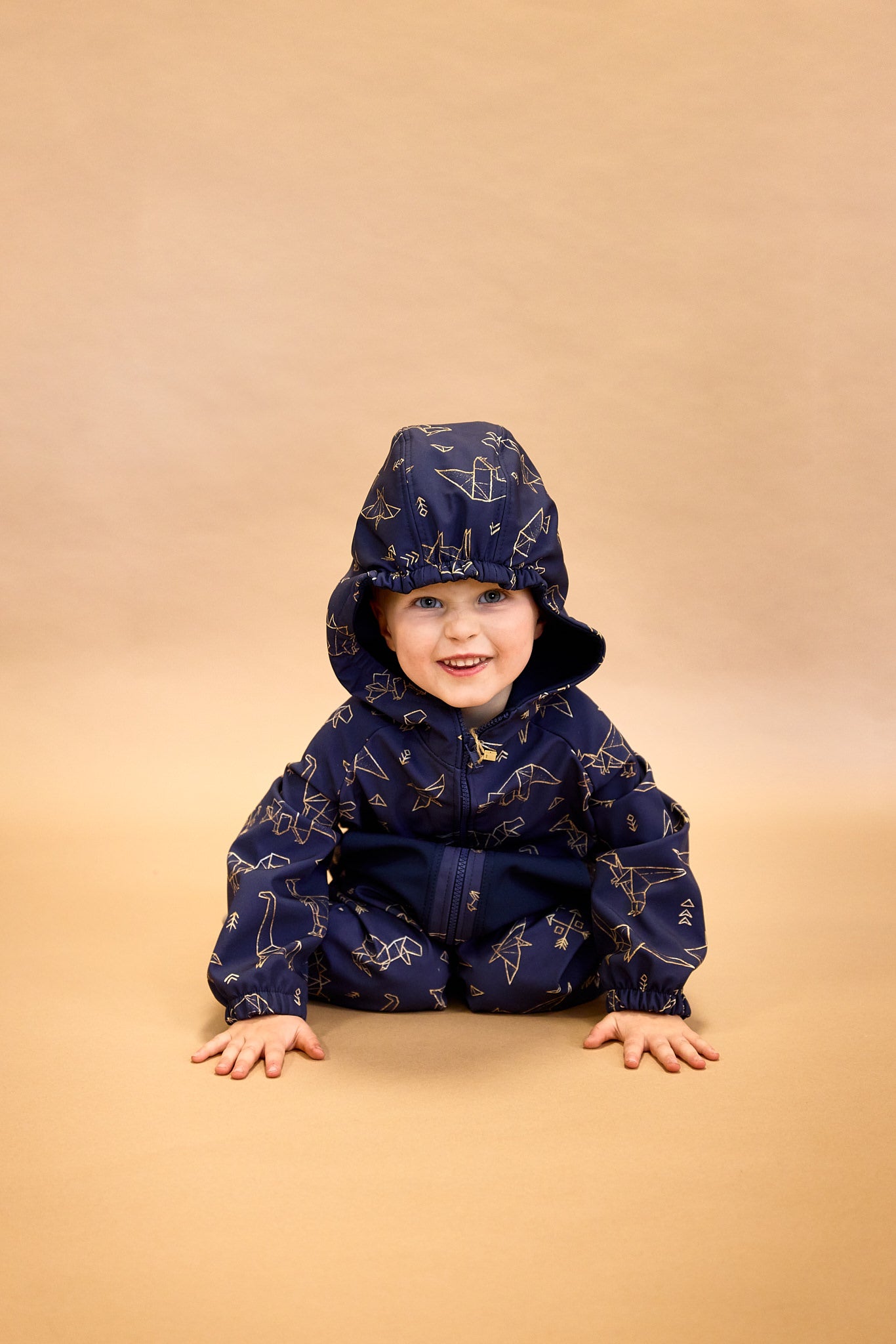 Monkey Mum® Detská zimná softshellová kombinéza s baránkom - Khaki poľovníček s medveďom - veľ.62/68, 74/80