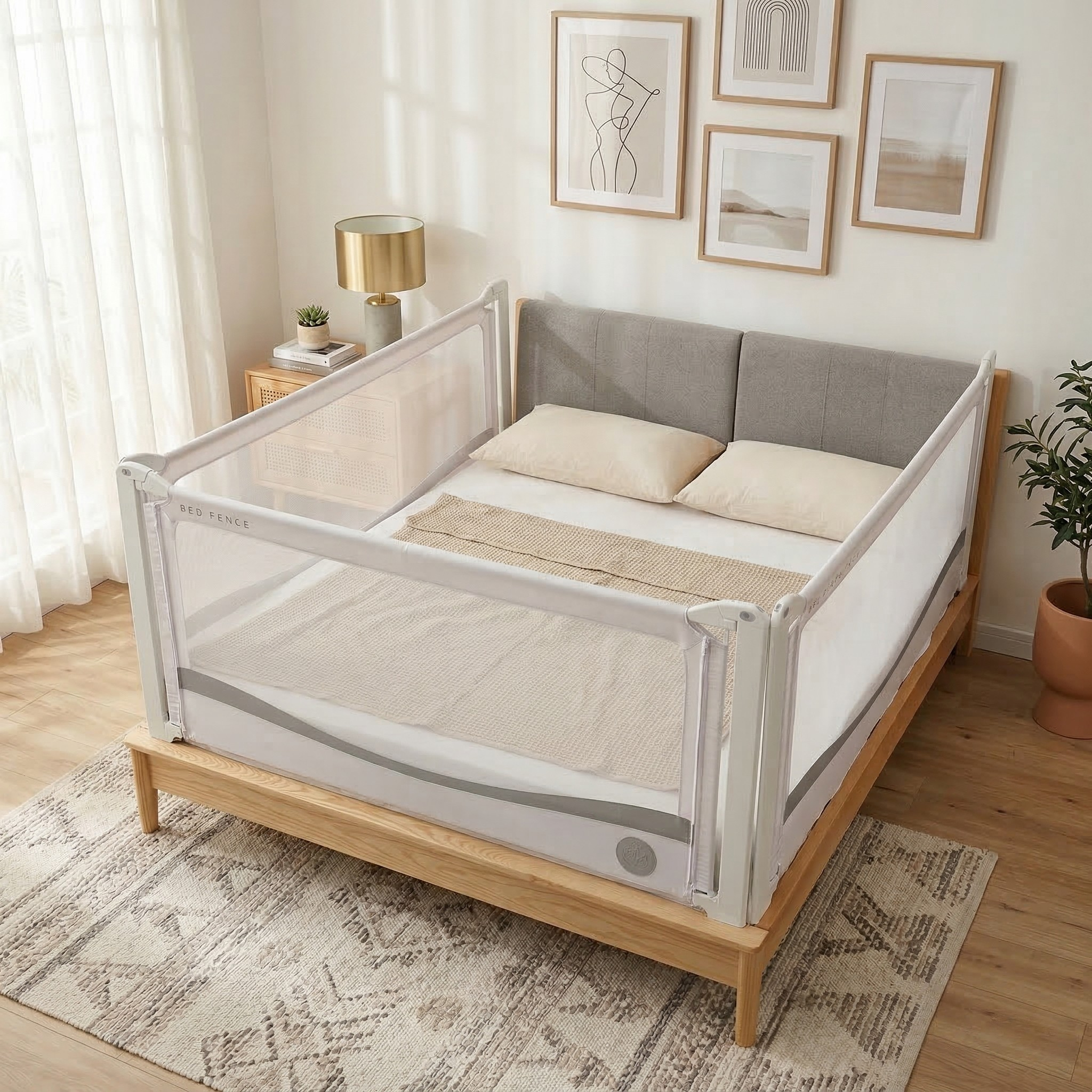 Zábrana na posteľ Monkey Mum® Premium - svetlosivá - rozbalená