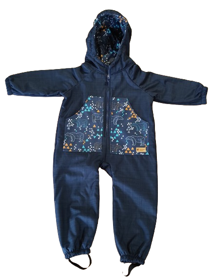 Monkey Mum® Detská zimná softshellová kombinéza s baránkom - Rozprávkový Večerníček s medveďom - veľ. 98/104, 110/116