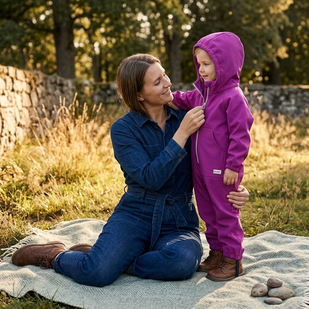 Monkey Mum® Softshellová kombinéza s membránou – Šťavnatá malina - veľ. 98/104, 110/116