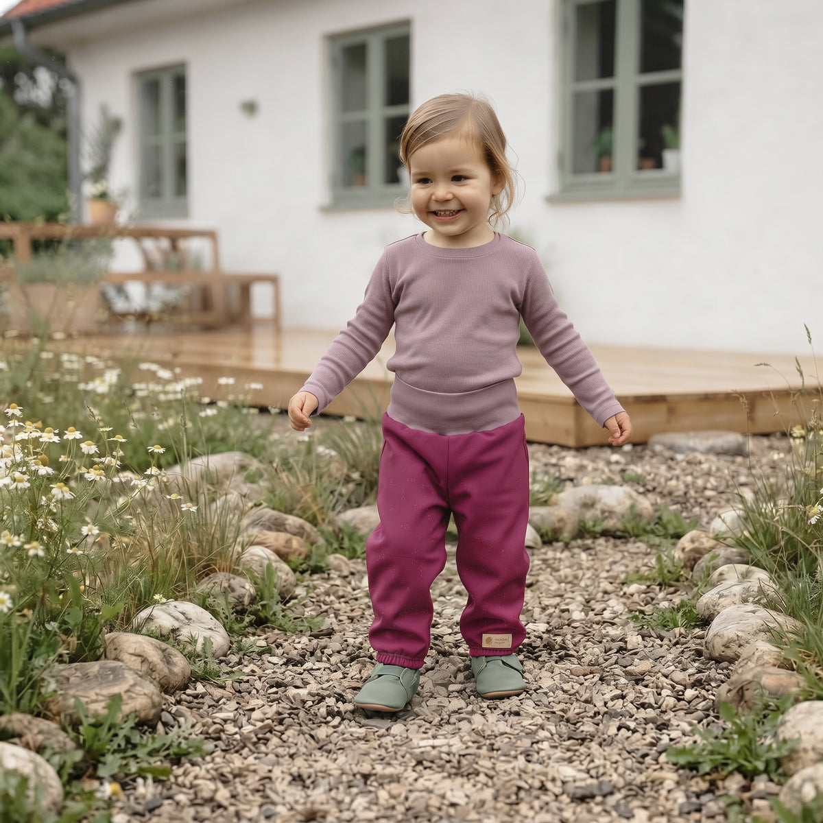 Detské rastúce softshellové nohavice s membránou Monkey Mum® - Šťavnatá malina