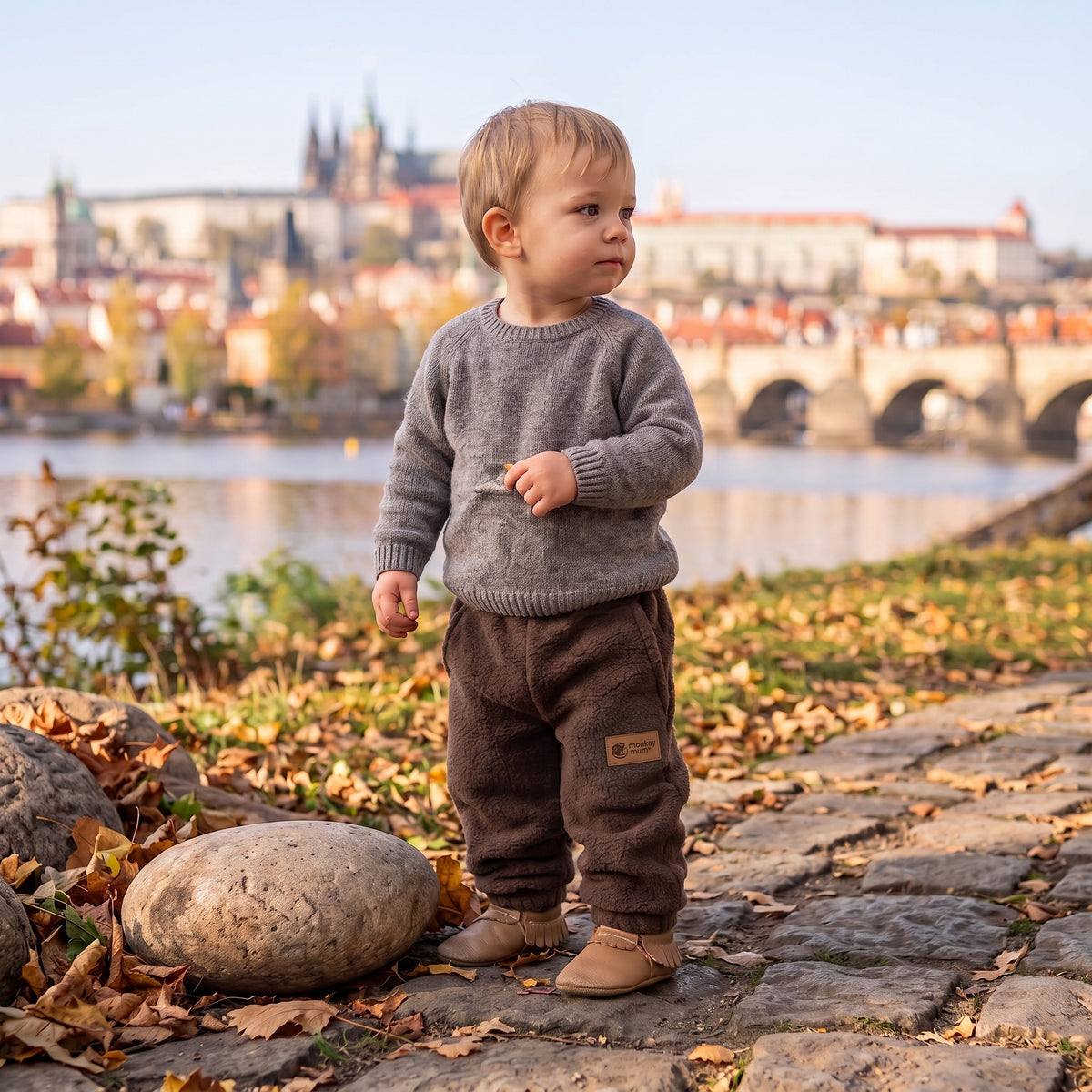 Monkey Mum® Flísové tepláčky - Hnedé