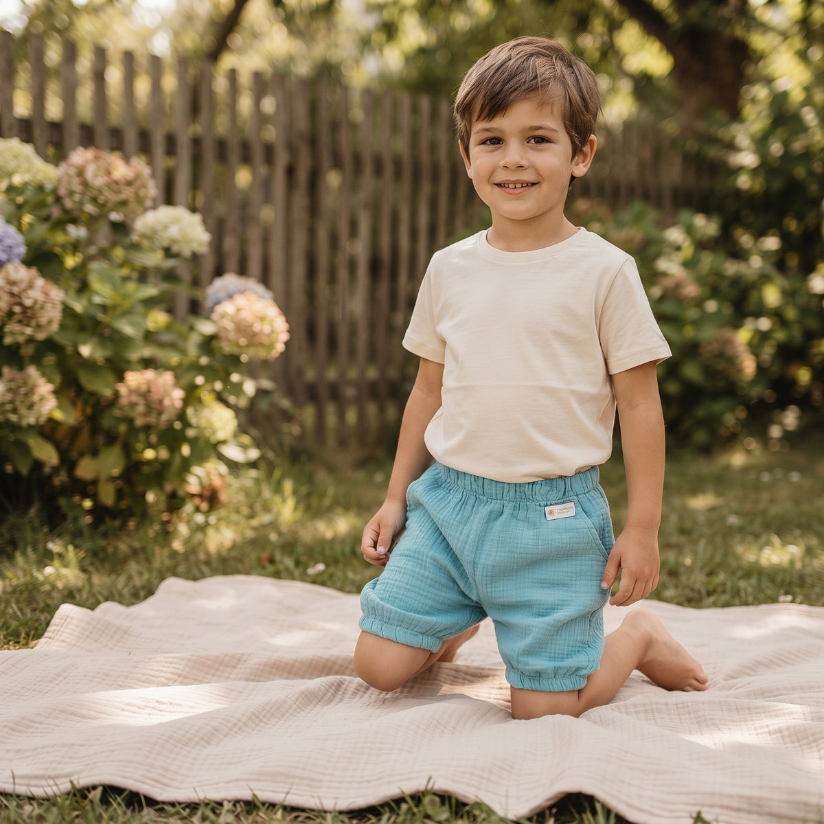 Mušelínové šortky Monkey Mum® - Mentolka