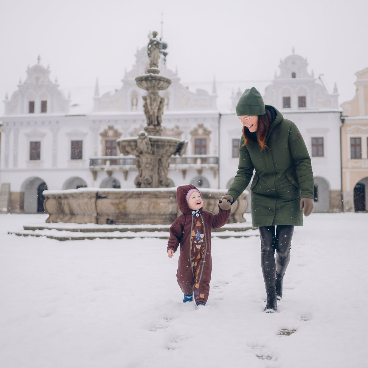 Monkey Mum® Detská zimná softshellová kombinéza s baránkom - Vínová Červená čiapočka v lese - veľ. 62/68, 74/80