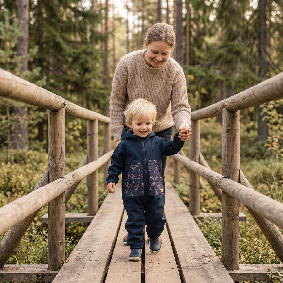 Monkey Mum® Softshellová kombinéza s membránou – Obloha dinosaurov - veľ. 98/104, 110/116