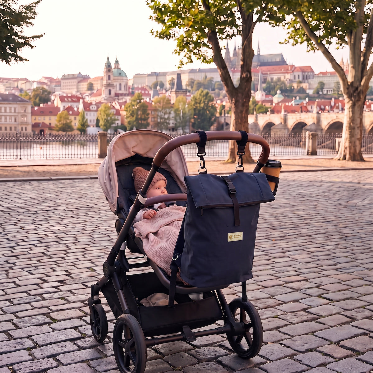 Monkey Mum® Softshellový batoh na kočík – Nočná obloha