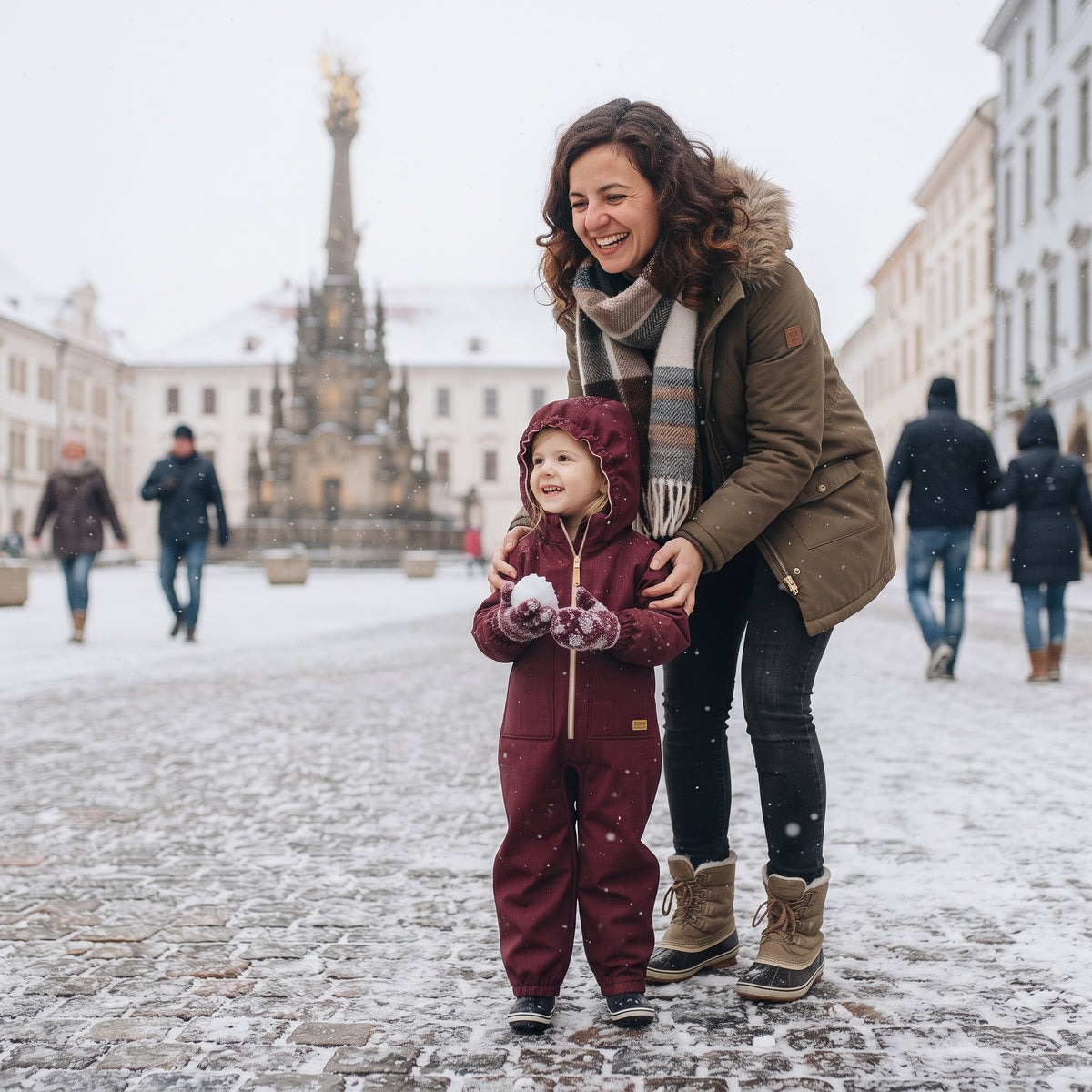 Monkey Mum® Detská zimná softshellová kombinéza s baránkom - Vínová Červená čiapočka - veľ. 98/104, 110/116