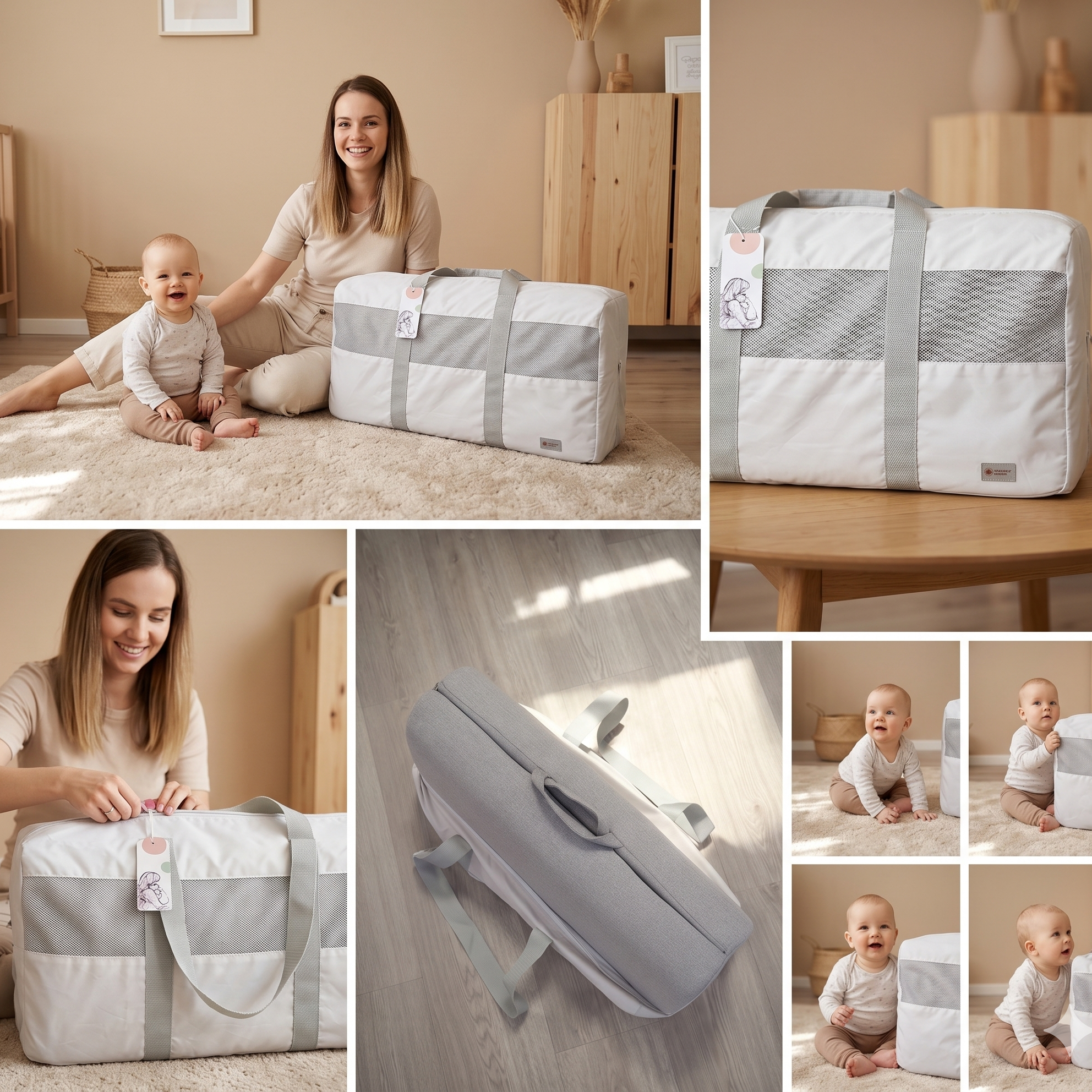 Cestovná taška Monkey Mum® na cestovný mantinel - svetlosivá