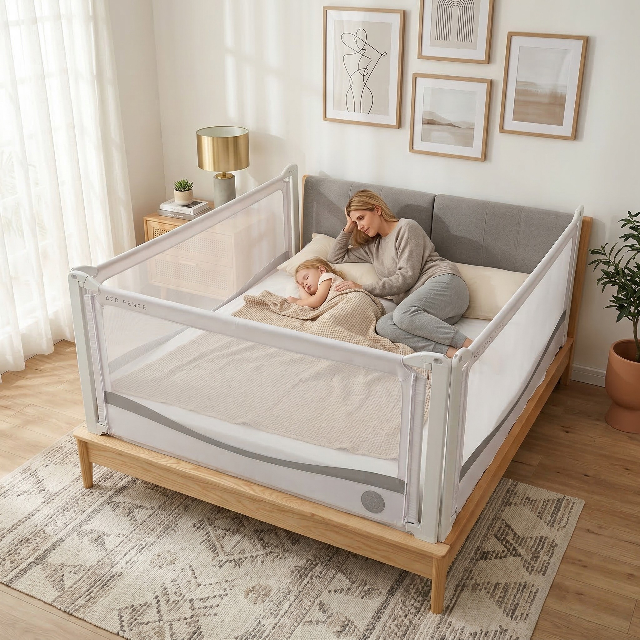 Zábrana na posteľ Monkey Mum® Premium - svetlosivá - rozbalená