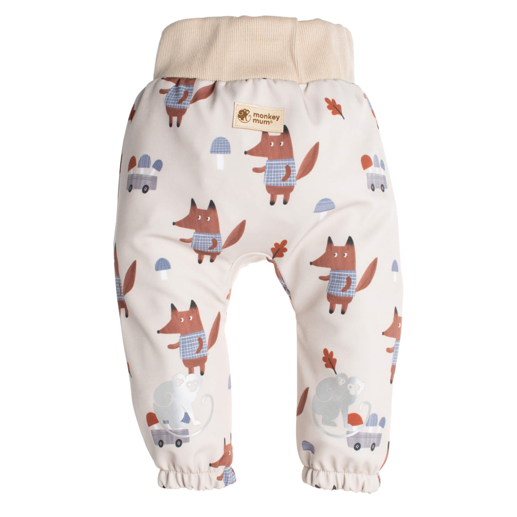 Detské softshellové nohavice s membránou Monkey Mum® - Líšky na hubách