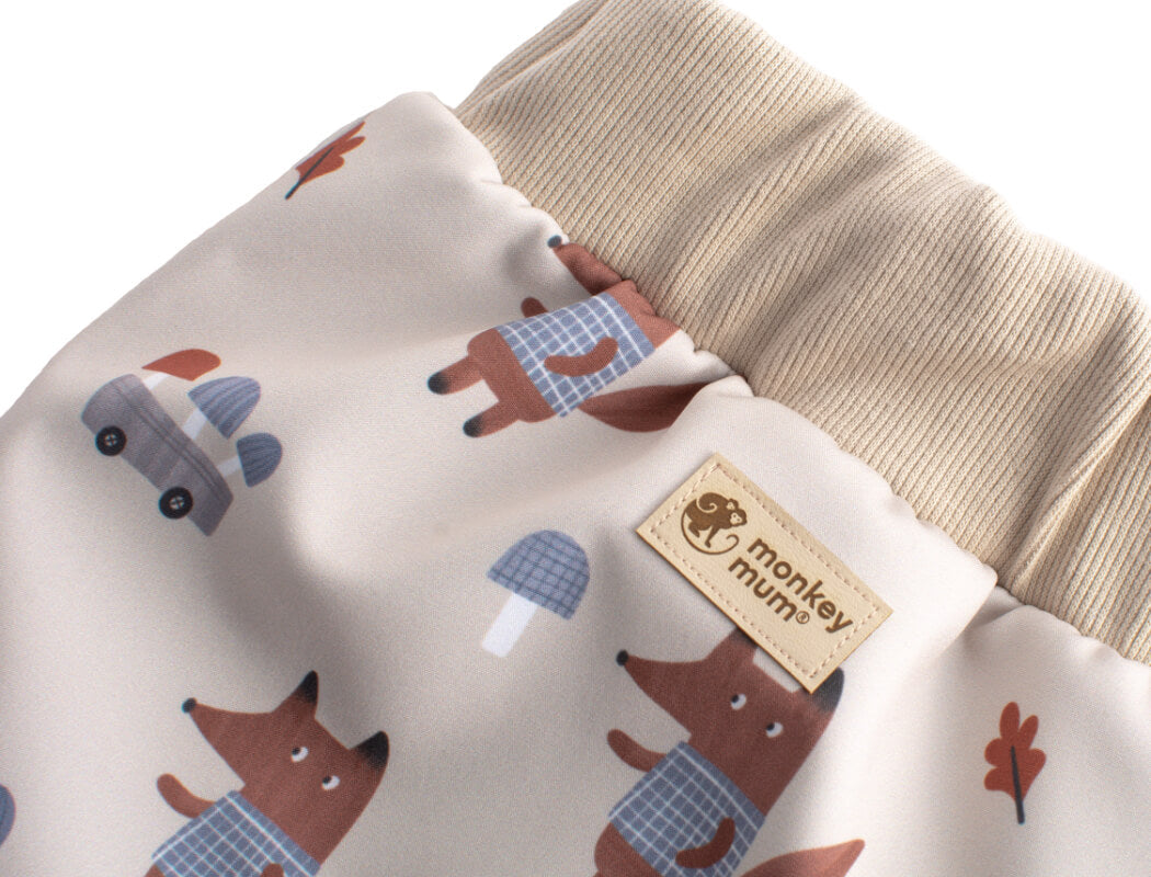 Dětské softshellové kalhoty s membránou Monkey Mum® - Lišky na houbách