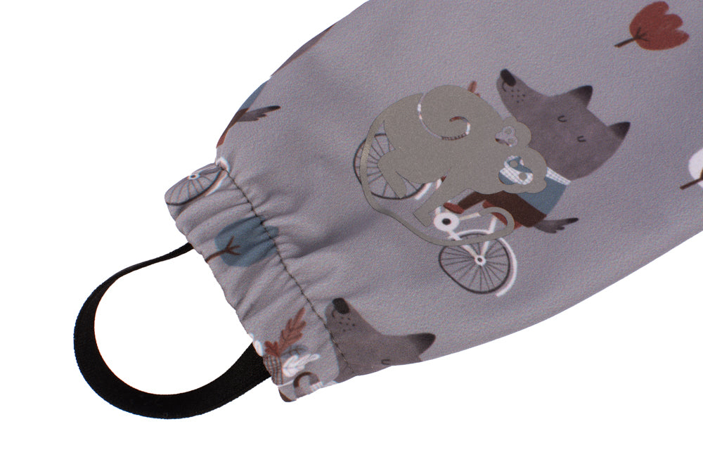 Detské rastúce softshellové nohavice s membránou Monkey Mum® - Vlci na bicykli