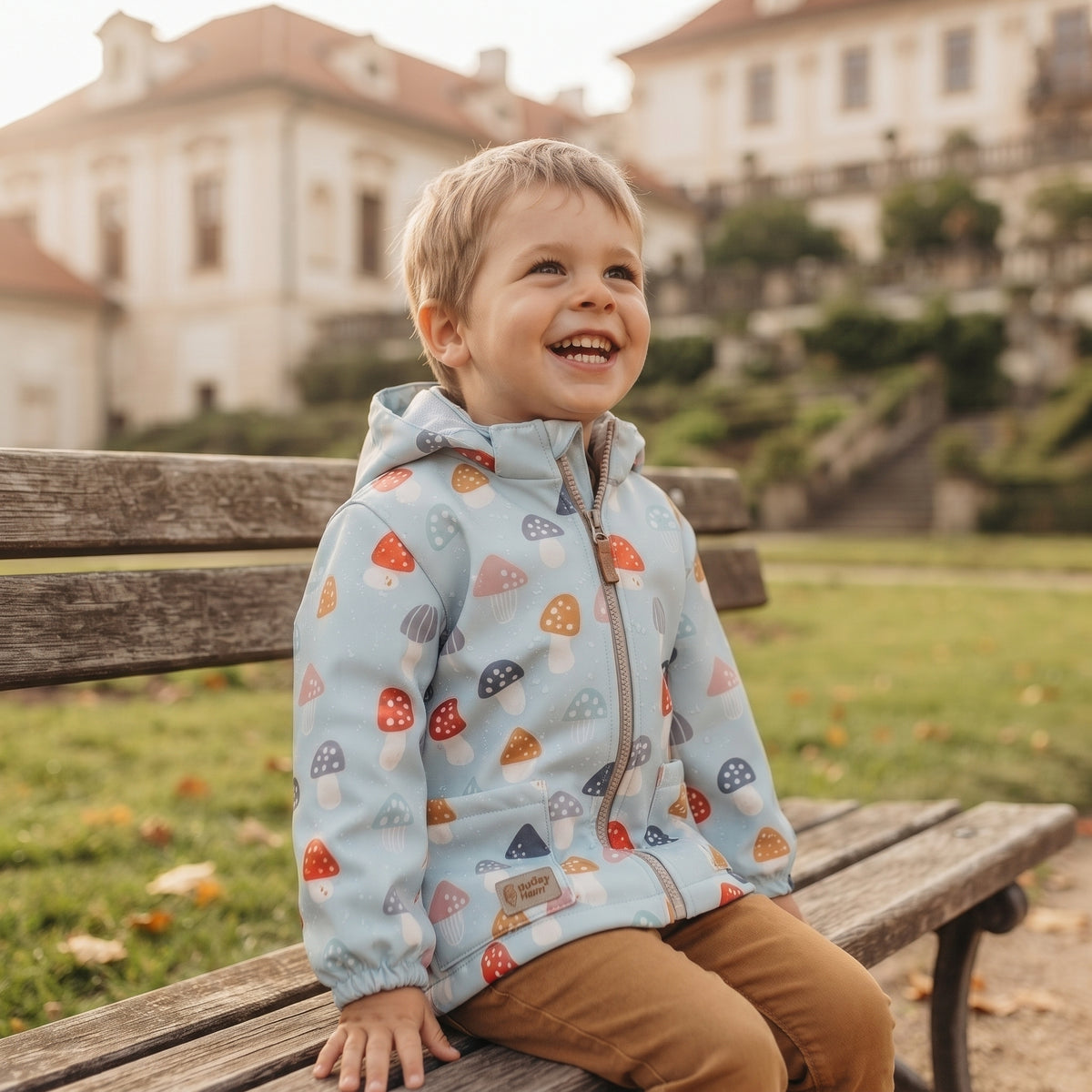 Detská softshellová bunda s membránou Monkey Mum® - Pestrofarebné muchotrávky