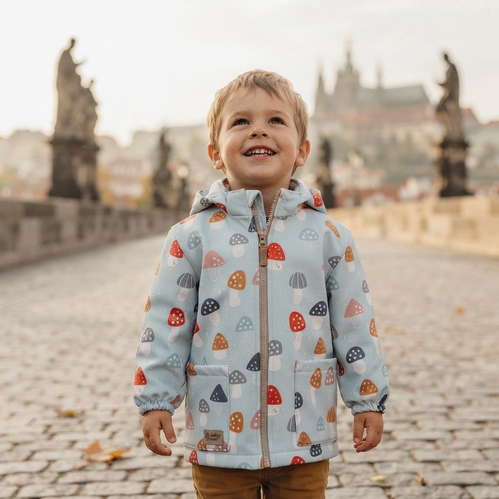 Detská softshellová bunda s membránou Monkey Mum® - Pestrofarebné muchotrávky