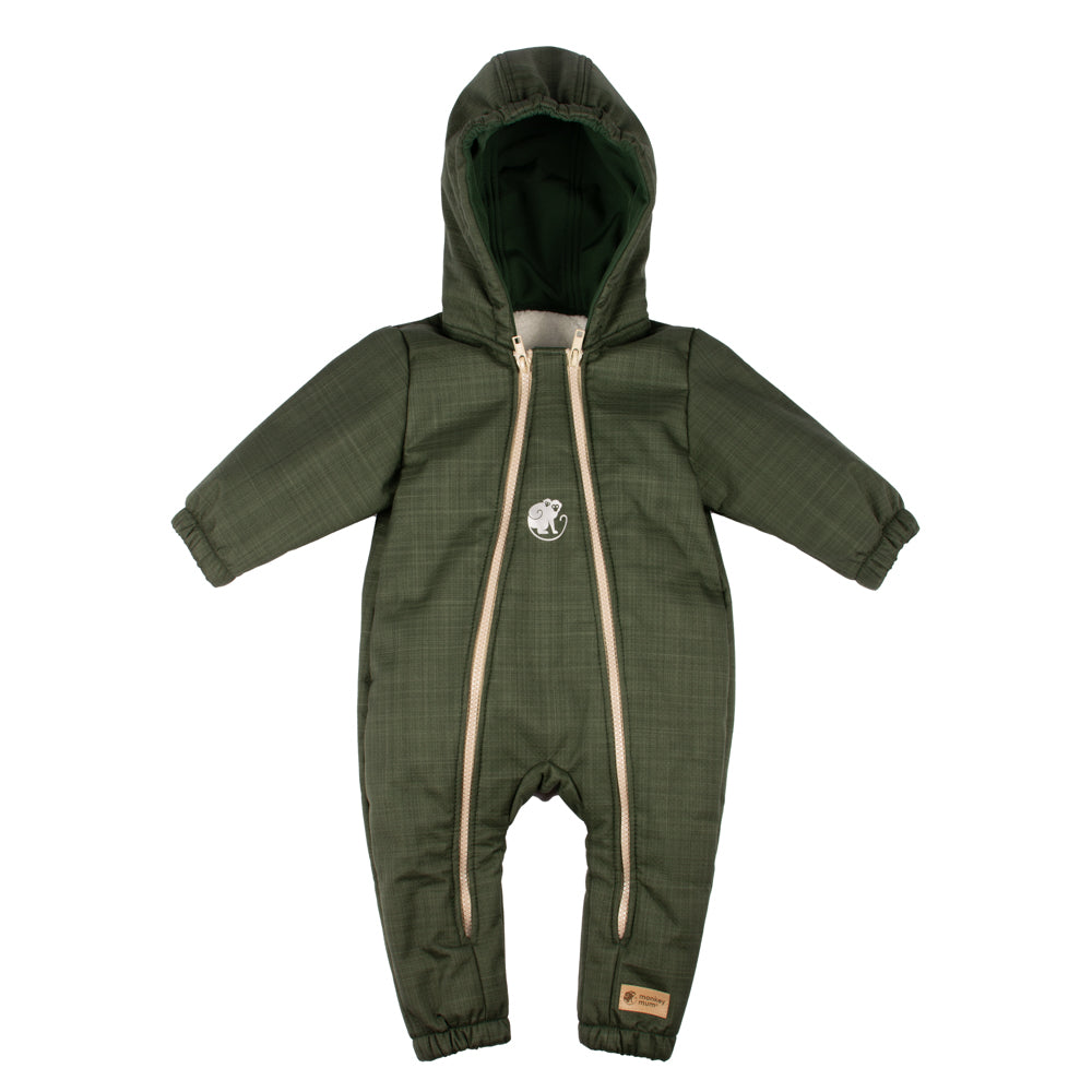 Monkey Mum® Detská zimná softshellová kombinéza s barančekom - Khaki poľovník - vel. 62/68, 74/80