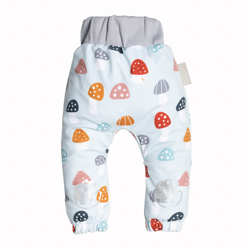 Detské softshellové nohavice s membránou Monkey Mum® - Pestrofarebné muchotrávky