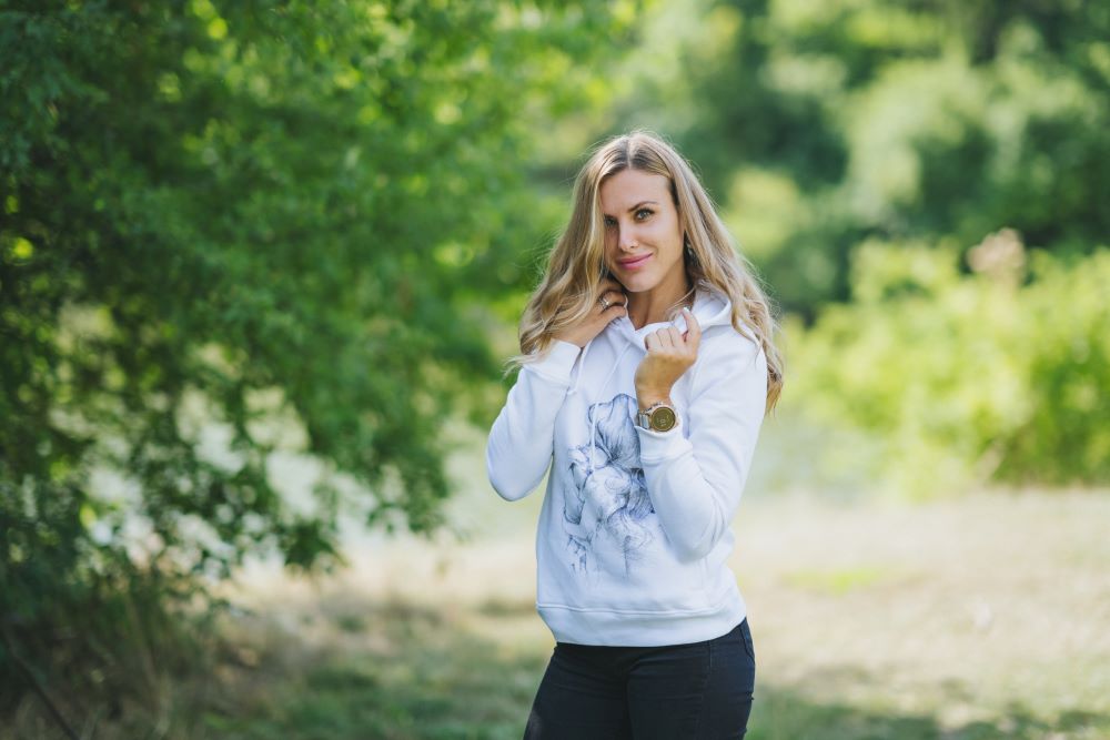 Dojčiaca mikina Monkey Mum® biela - milujúca maminka, 2. akosť - vel. L