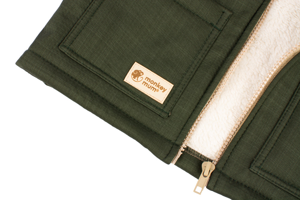 Detská zimná softshellová bunda s barančekom Monkey Mum® - Khaki poľovník