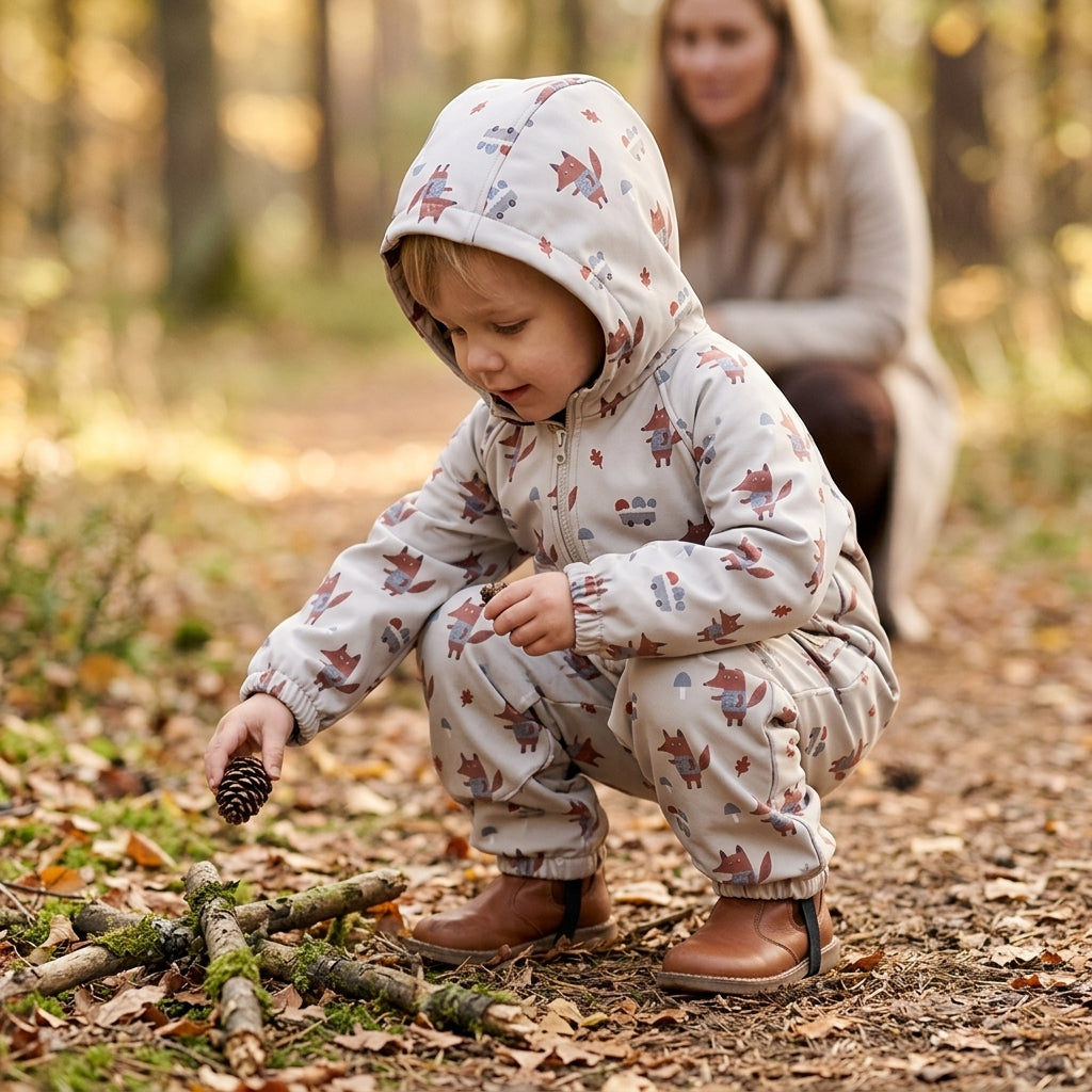 Monkey Mum® Softshellová kombinéza s membránou – Líšky na hubách - veľ. 98/104, 110/116