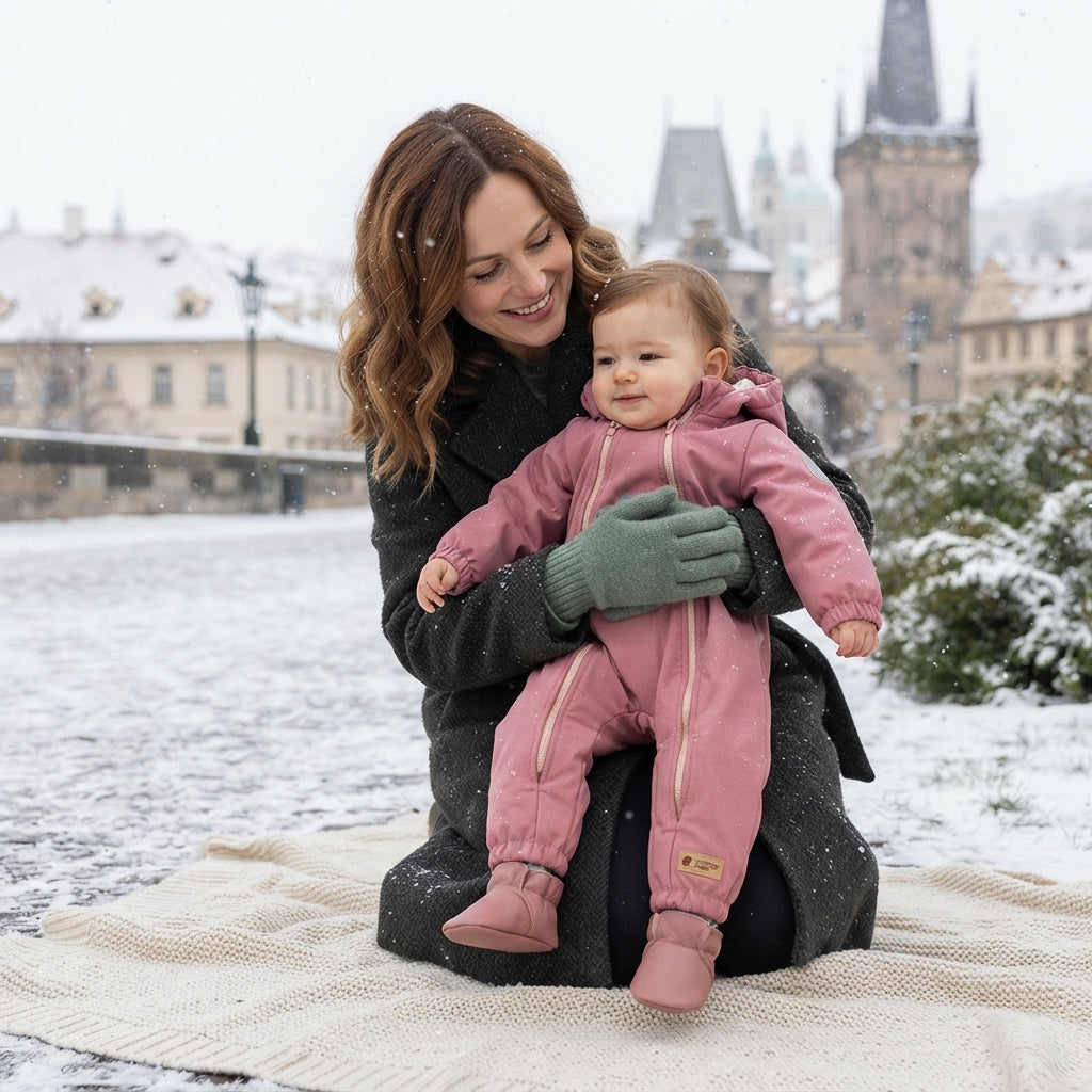 Monkey Mum® Detská zimná softshellová kombinéza s barančekom - Ružová ovečka - vel. 62/68, 74/80