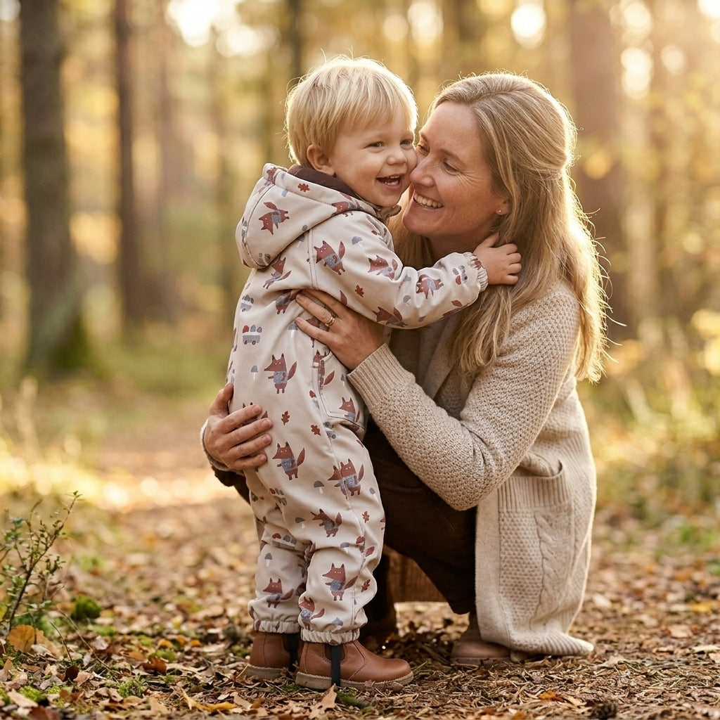 Monkey Mum® Softshellová kombinéza s membránou – Líšky na hubách - veľ. 98/104, 110/116