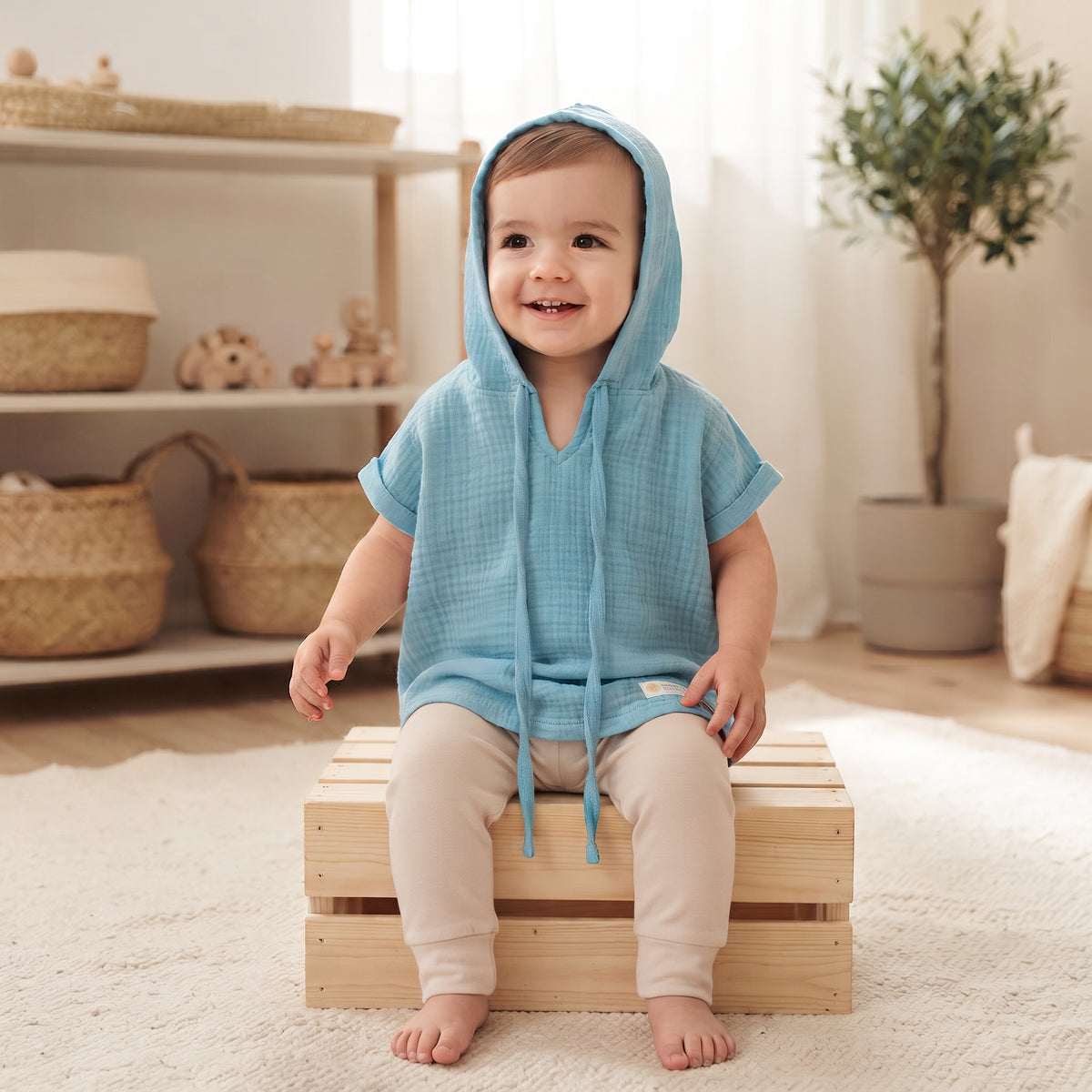 Mušelínové tričko s kapucňou Monkey Mum® - Mentolka