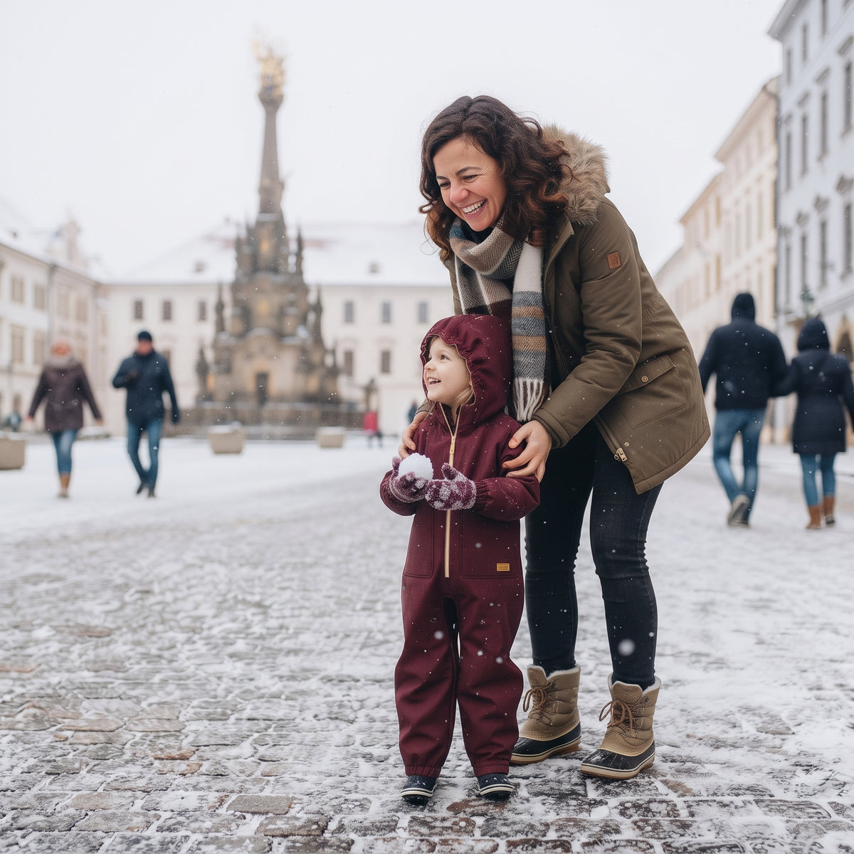 Monkey Mum® Detská zimná softshellová kombinéza s baránkom - Vínová Červená čiapočka - veľ. 98/104, 110/116