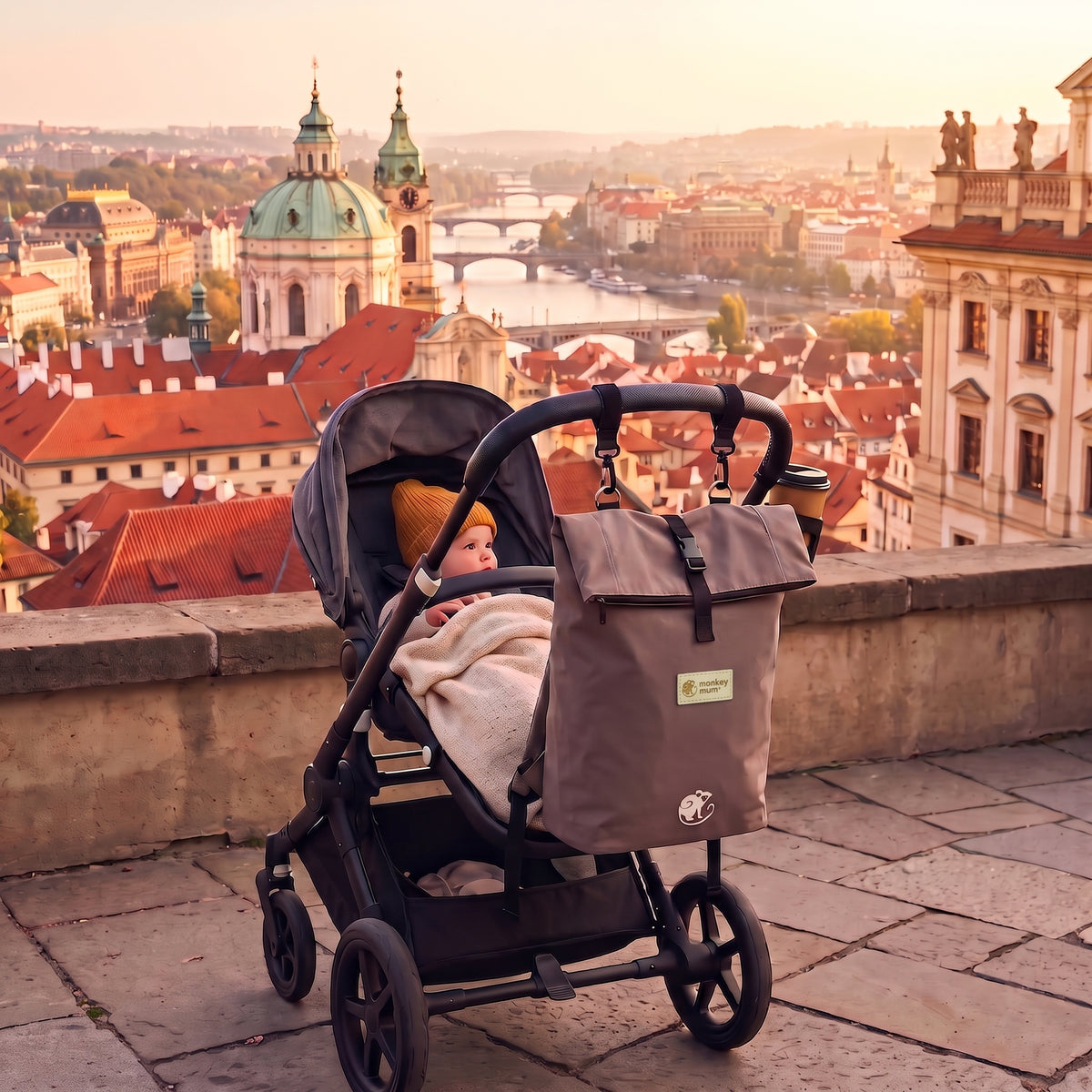 Monkey Mum® Keprový batoh na kočík – Svieži vánok