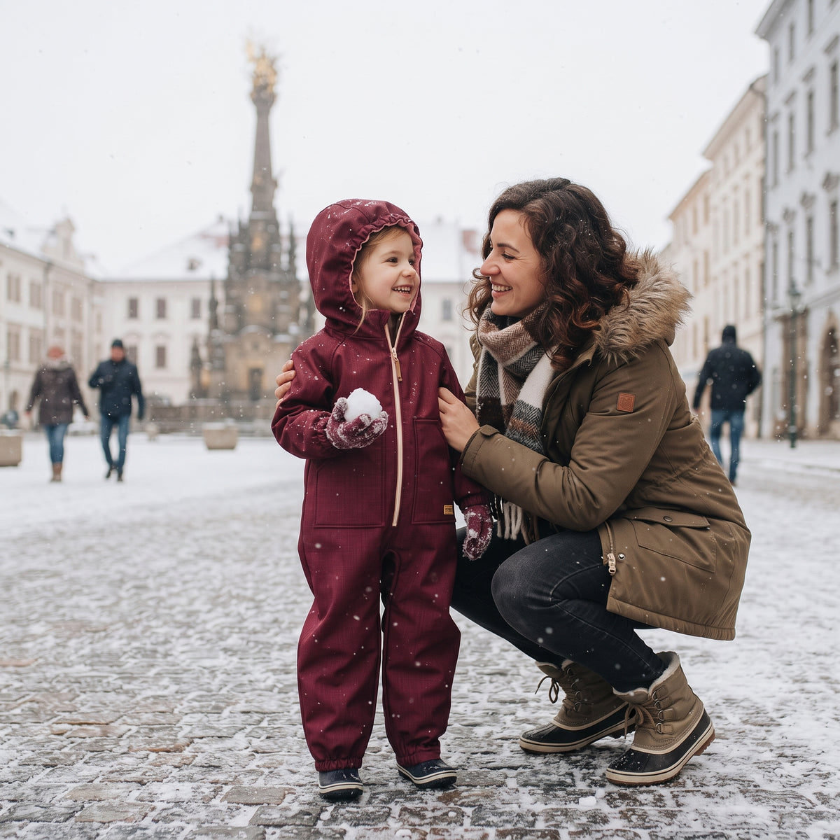 Monkey Mum® Detská zimná softshellová kombinéza s baránkom - Vínová Červená čiapočka - veľ. 98/104, 110/116