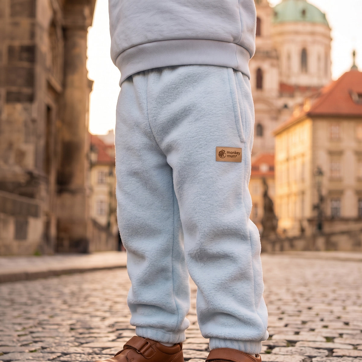 Monkey Mum® Flísové tepláčky - Svetlomodré