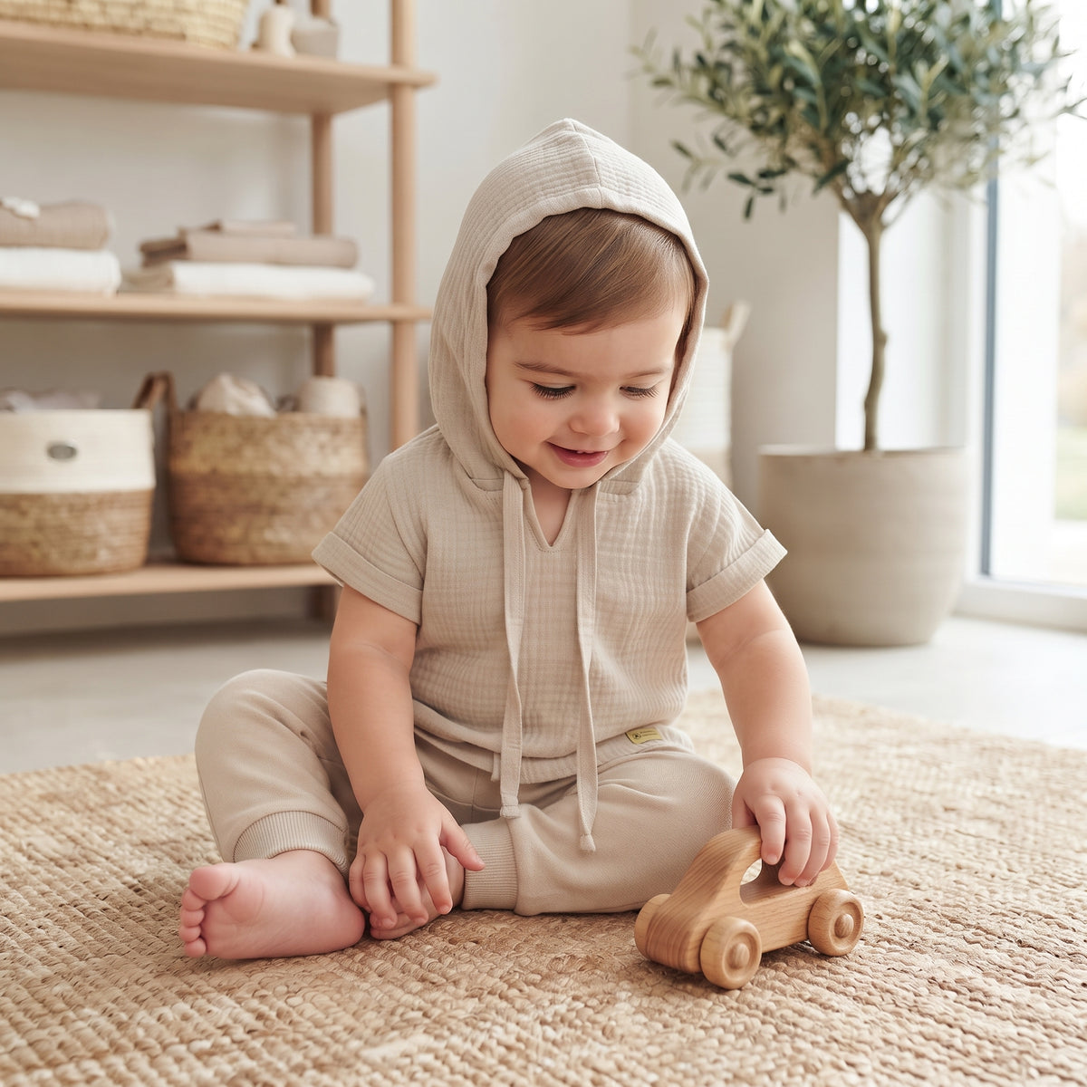 Mušelínové tričko s kapucňou Monkey Mum® - Béžové