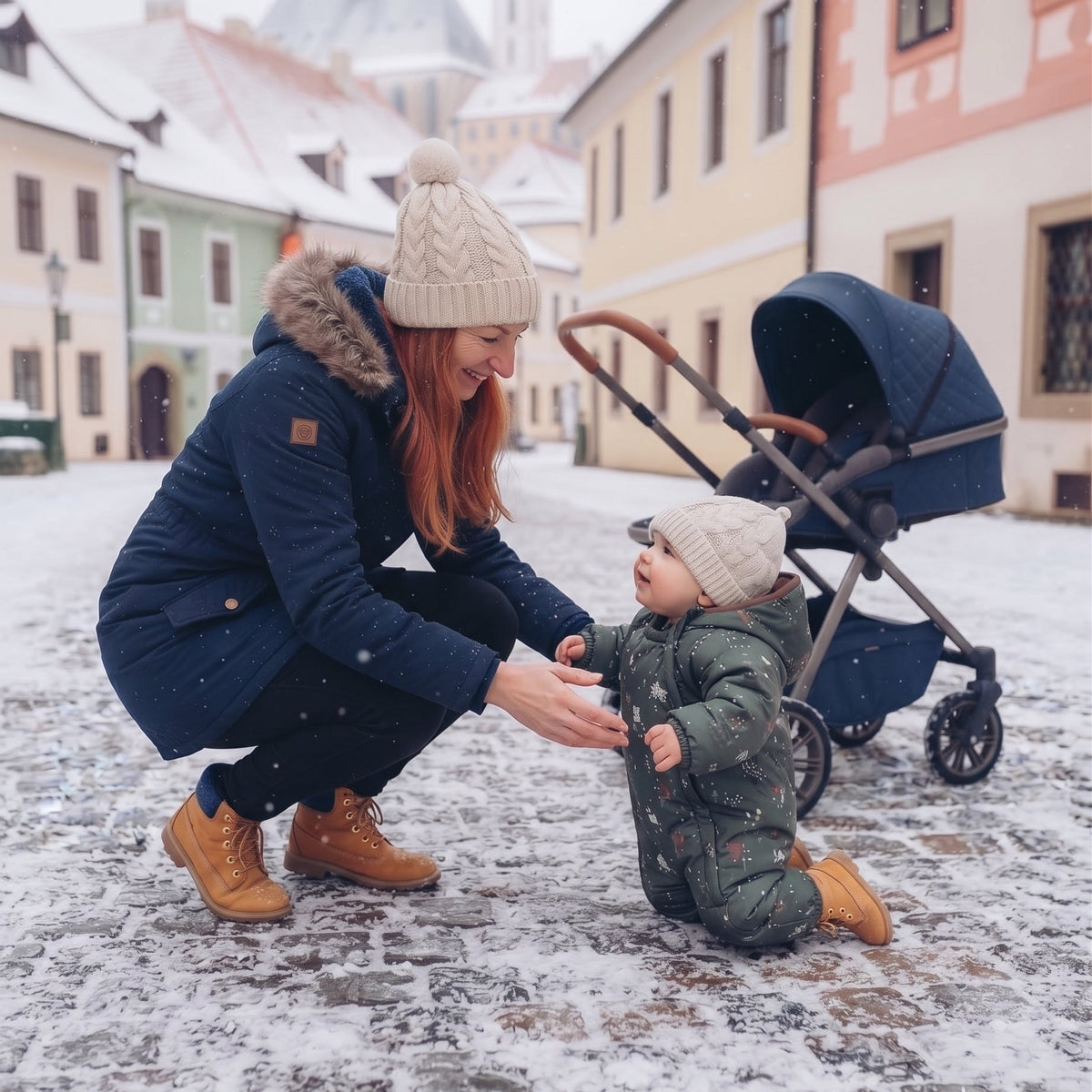 Monkey Mum® Detská zimná softshellová kombinéza s baránkom - Khaki poľovníček s medveďom - veľ.62/68, 74/80
