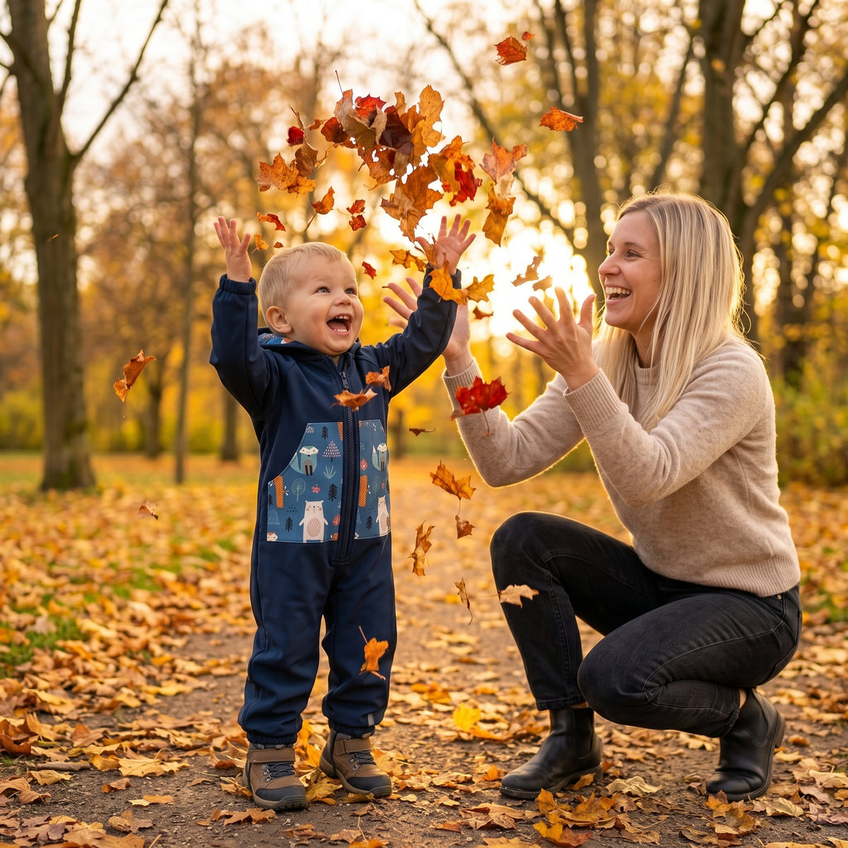 Monkey Mum® Softshellová kombinéza s membránou – Nočná obloha so zvieratkami - veľ. 98/104, 110/116