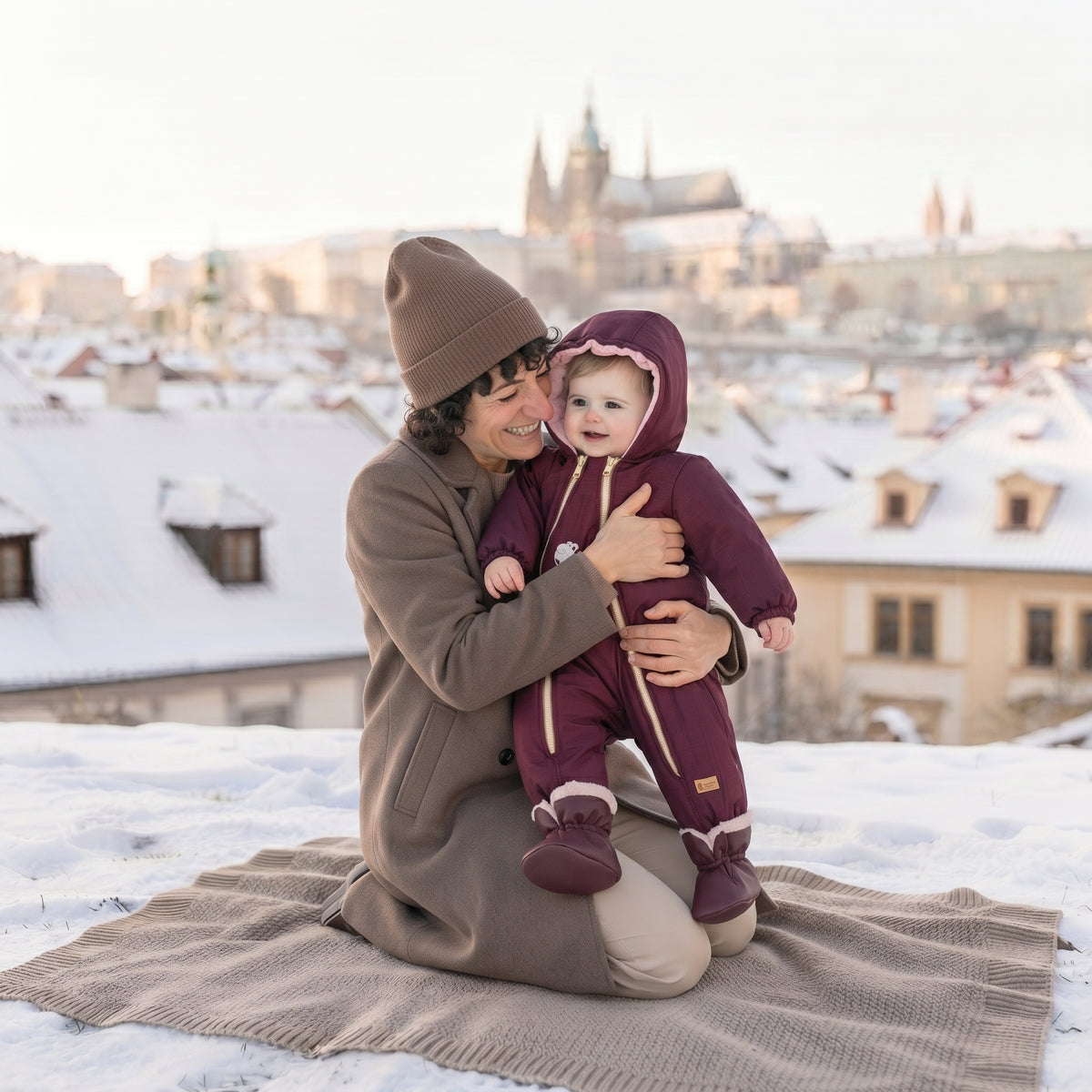 Monkey Mum® Detská zimná softshellová kombinéza s barančekom - Vínová Červená čiapočka - vel. 62/68, 74/80