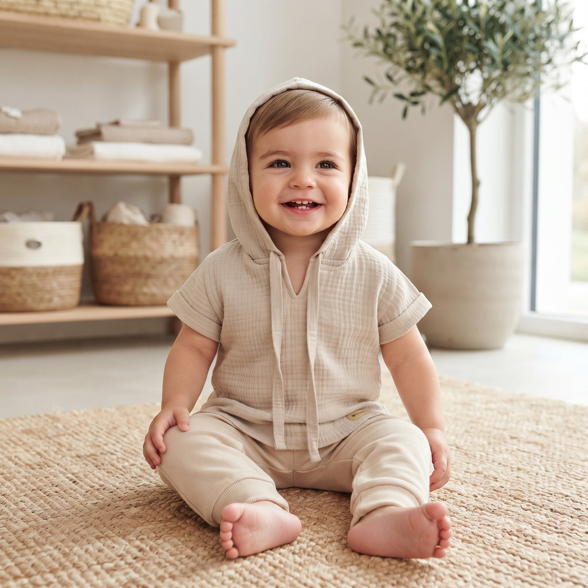 Mušelínové tričko s kapucňou Monkey Mum® - Béžové