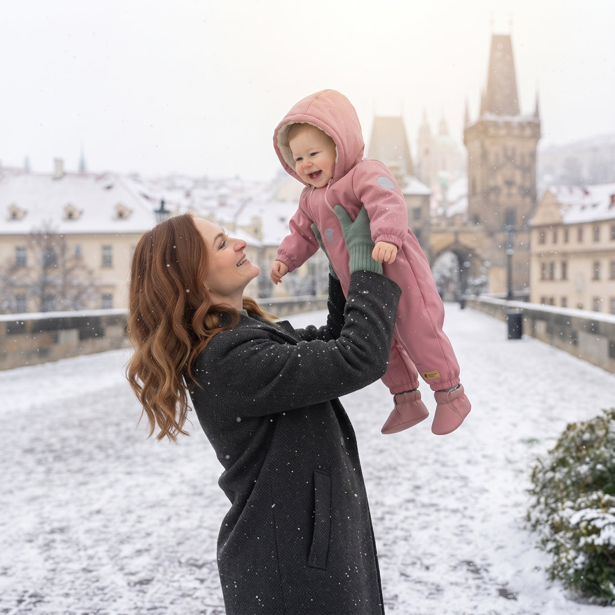 Monkey Mum® Detská zimná softshellová kombinéza s barančekom - Ružová ovečka - vel. 62/68, 74/80