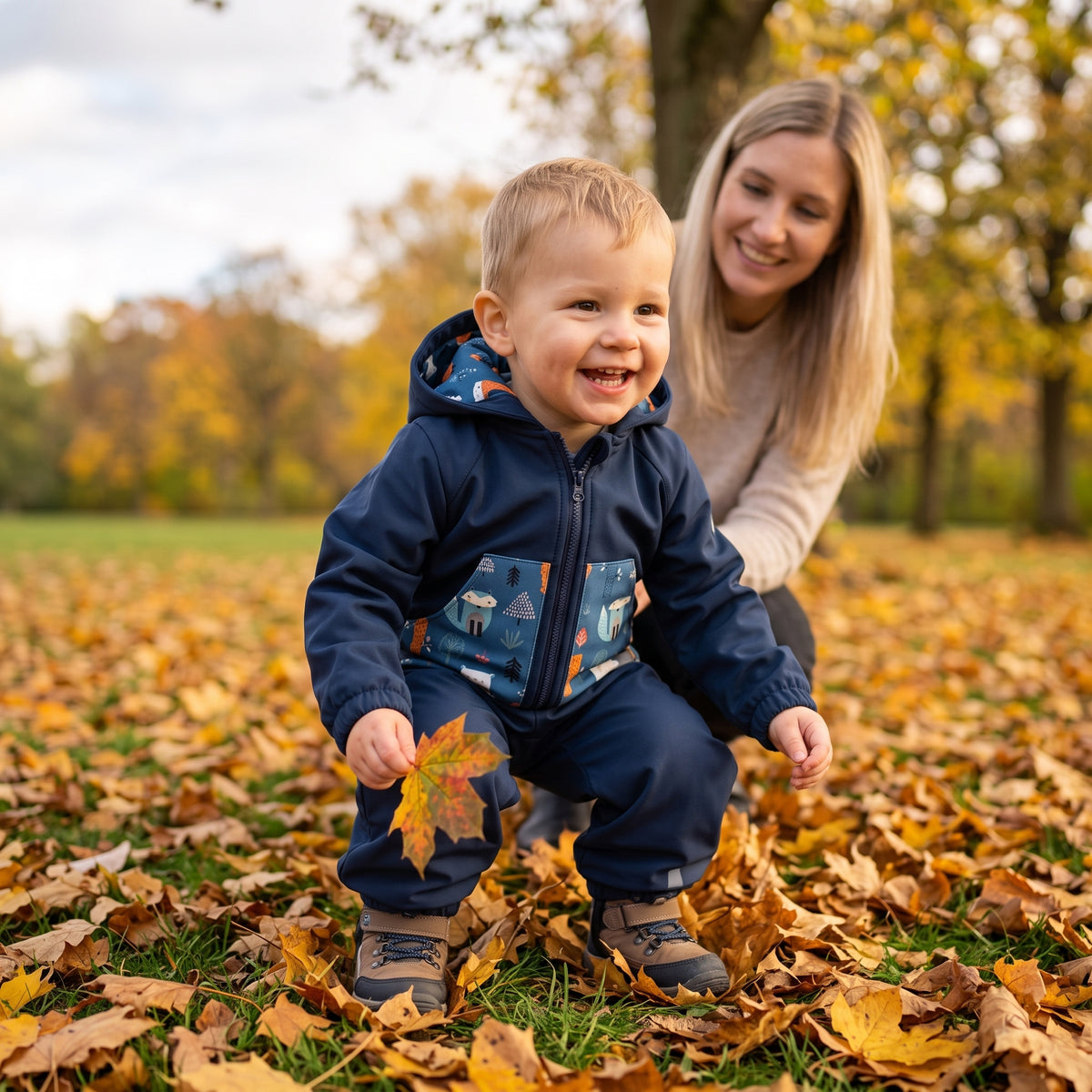 Monkey Mum® Softshellová kombinéza s membránou – Nočná obloha so zvieratkami - veľ. 98/104, 110/116