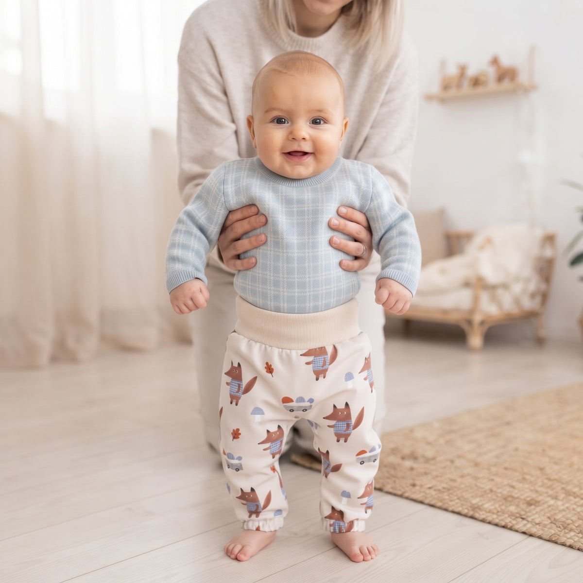 Detské softshellové nohavice s membránou Monkey Mum® - Líšky na hubách