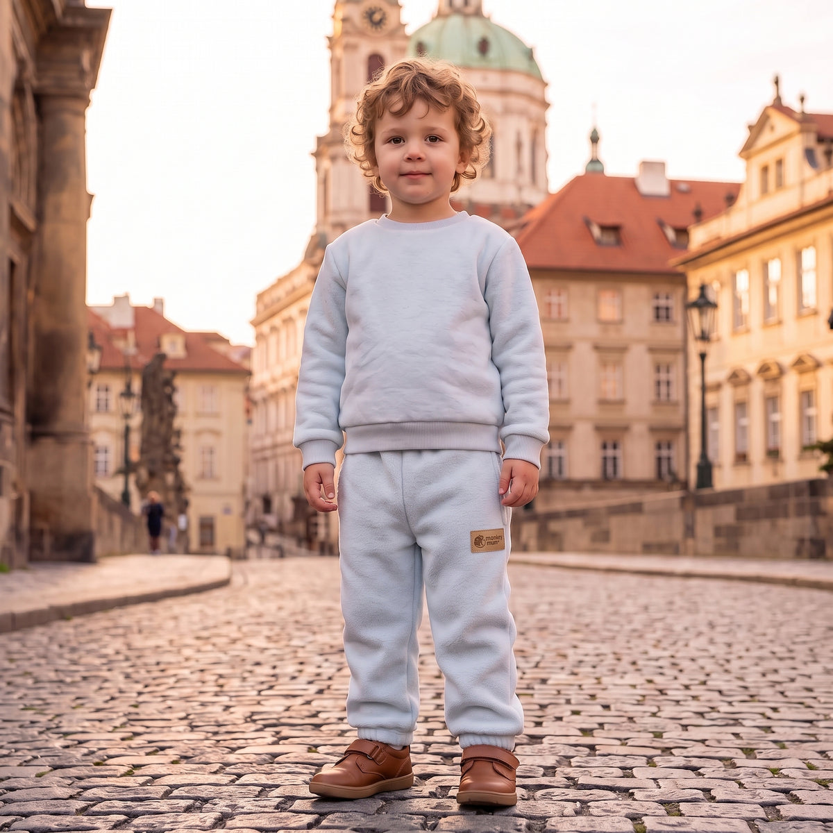 Monkey Mum® Flísové tepláčky - Svetlomodré