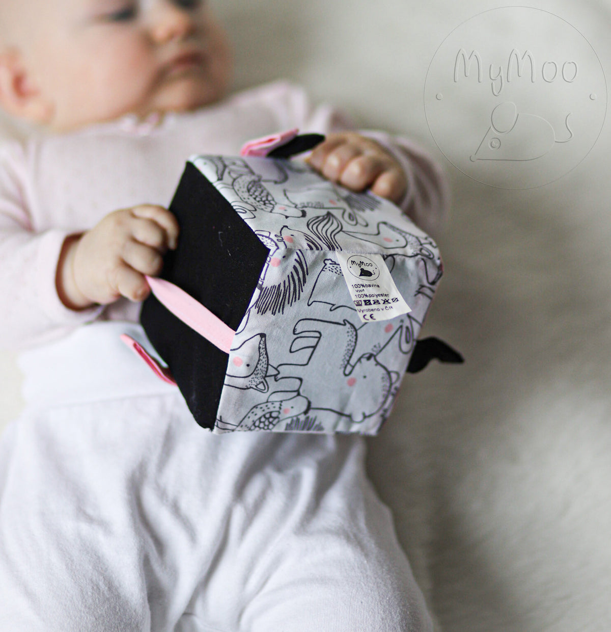 MyMoo Úchopová kocka Busy cube - Lesné zvieratká/ružová
