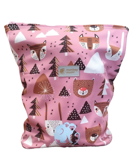 Detský softshellový batôžtek Monkey Mum®  - Lesné zvieratká - Ružový