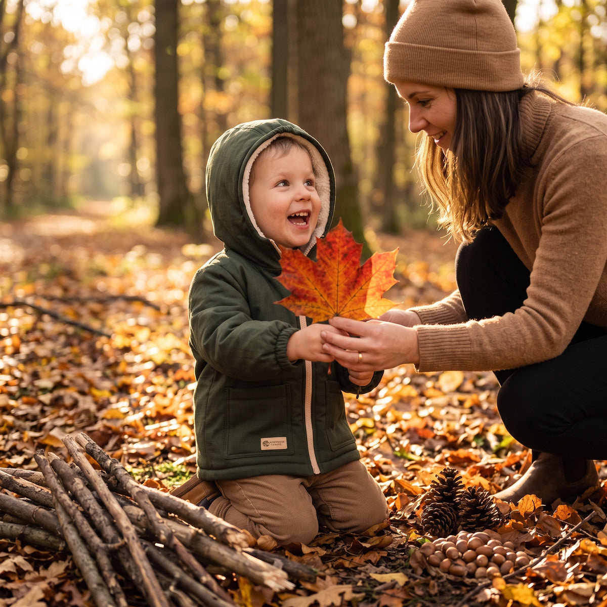 Detská zimná softshellová bunda s barančekom Monkey Mum® - Khaki poľovník