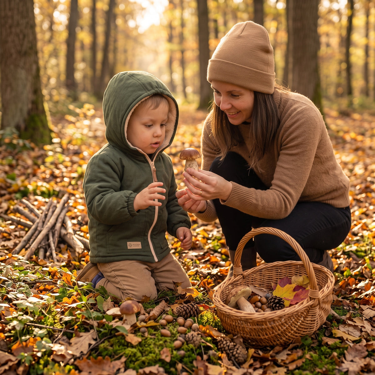 Detská zimná softshellová bunda s barančekom Monkey Mum® - Khaki poľovník