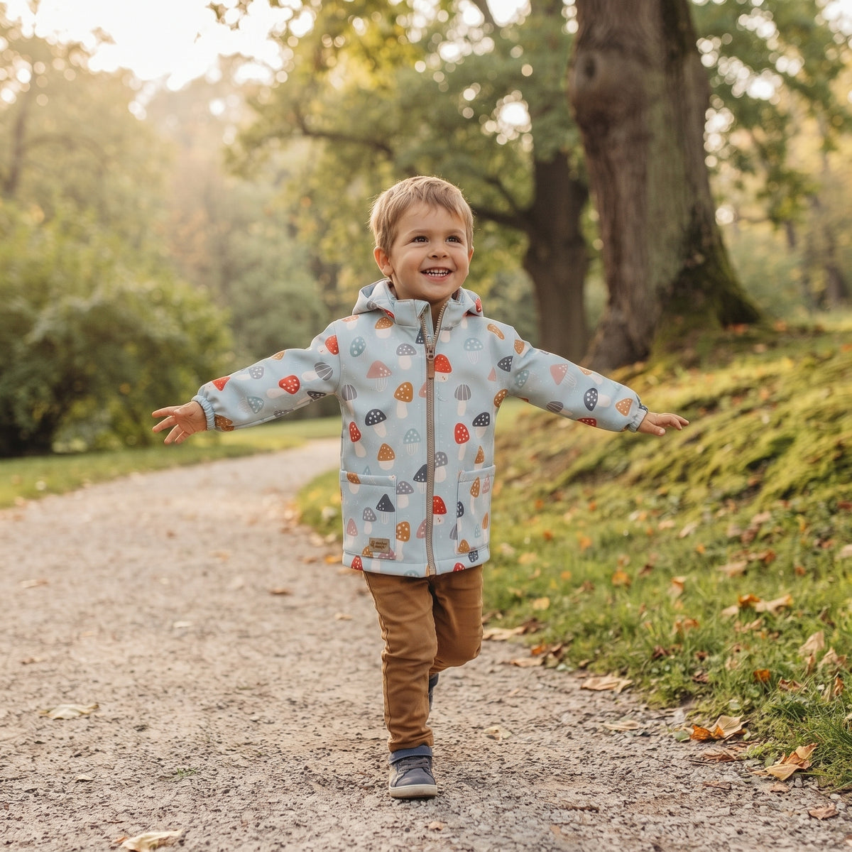 Detská softshellová bunda s membránou Monkey Mum® - Pestrofarebné muchotrávky