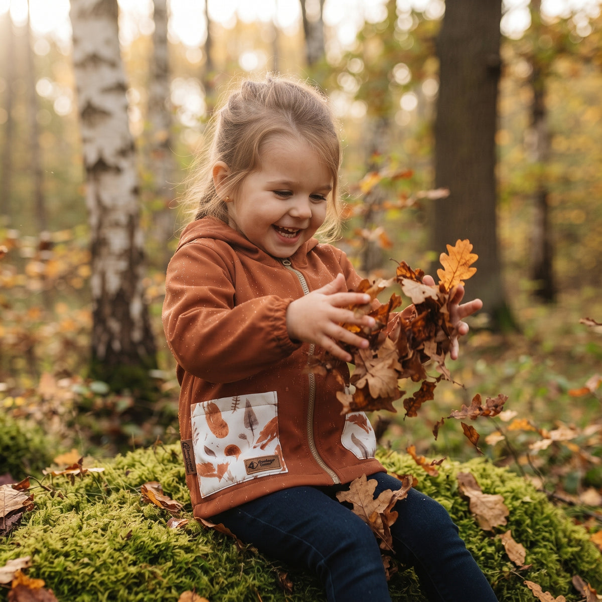 Detská softshellová bunda s membránou Monkey Mum® - Jesenné lístie