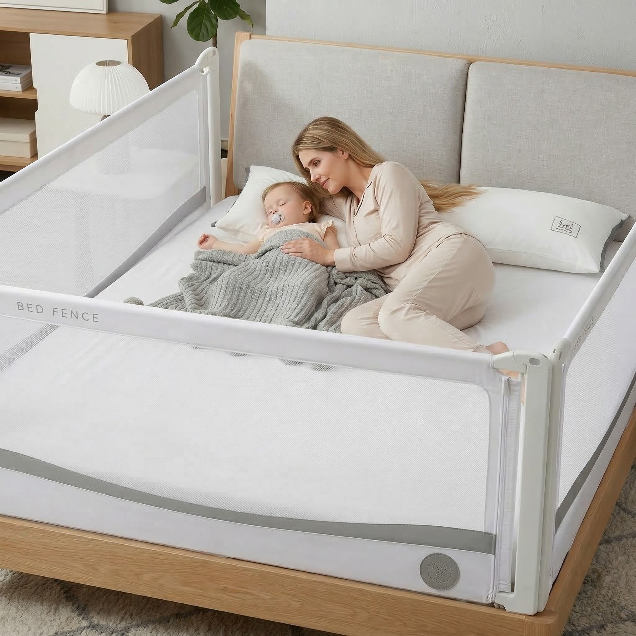 Zábrana na posteľ Monkey Mum® Premium - svetlosivá - rozbalená