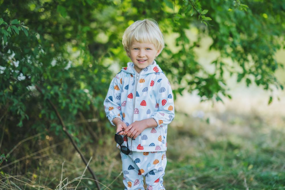 Detská softshellová bunda s membránou Monkey Mum® - Pestrofarebné muchotrávky